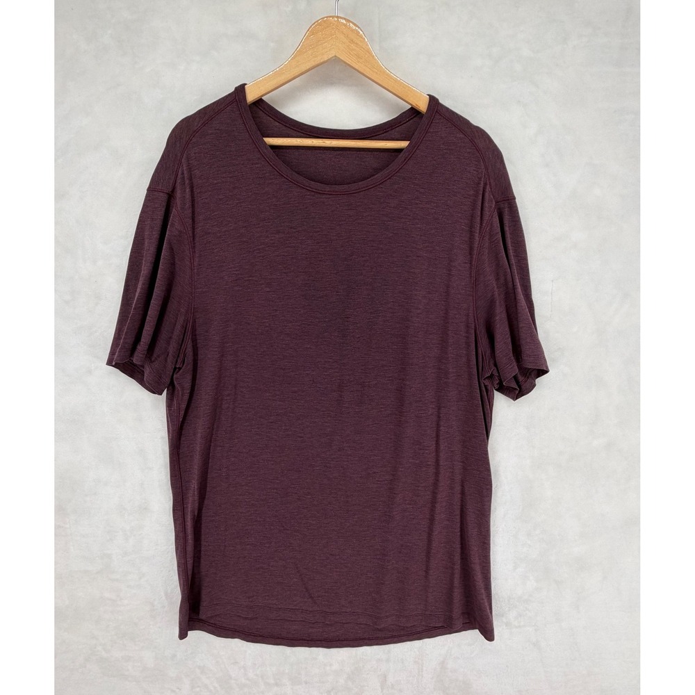 Lululemon Mens Short Sleeve Workout Tee Burgundy Heathered Crew Neck T-Shirt